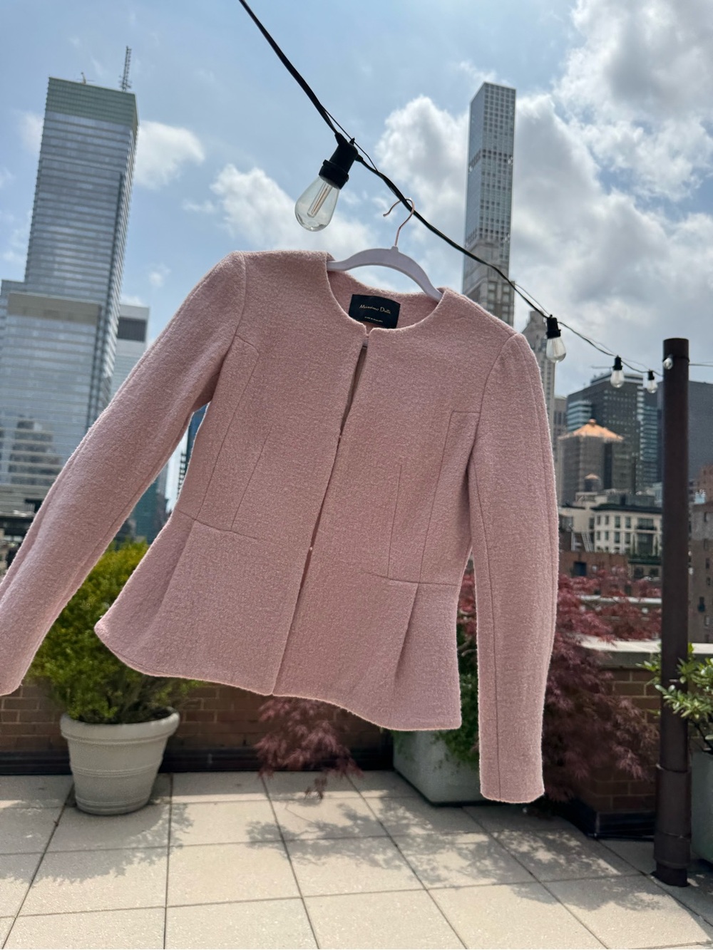 Massimo Dutti Blush Pink/lavender Tweed Peplum Jacket